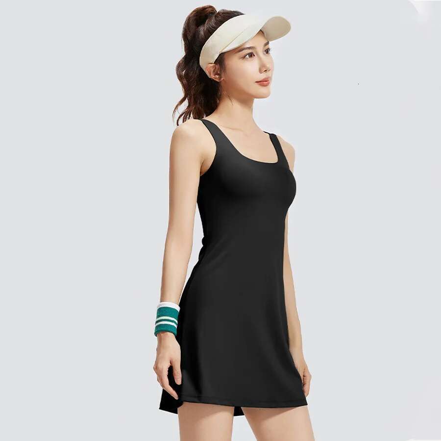 Women's Sleeveless Tennis Jumpsuit Skirt Combo Soft Breathable Golf With Built-In Bra And Shorts Athletic Tights Dress