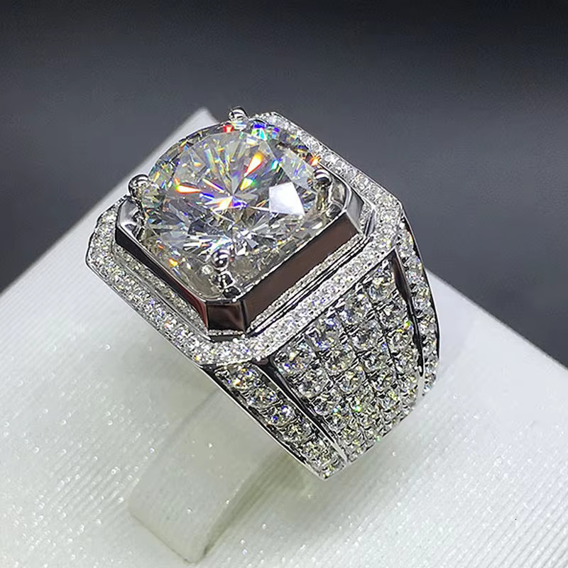 Hip hop Moissanite men's wedding engagement urious large VVS 2ct D color adjustable ring S pure sier
