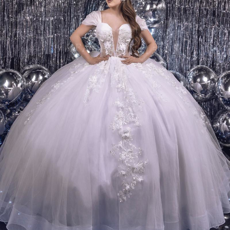 Light Pink Shiny Quinceanera Dresses Ball Gown Off The Shoulder Applique Lace Bow Corset Tull Party Birthday Sweet 16 Vestidos 15 Anos