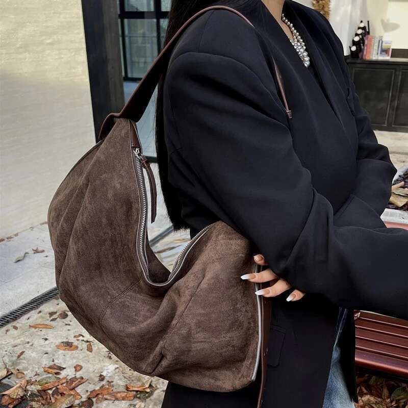 Vintage Faux Suede Slim Tote Bags For Women Designer Handbags And Purses New In Large Capacity Underarm Shoulder Bag