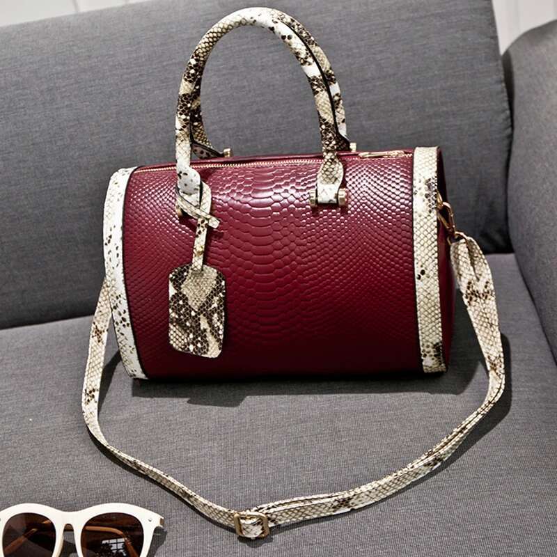 new style New Women's Fashionable Snake Pattern Boston Handbag, Large-Capacity Multi-Compartment Double Handle, Detachable Strap, Can Be Worn On 
