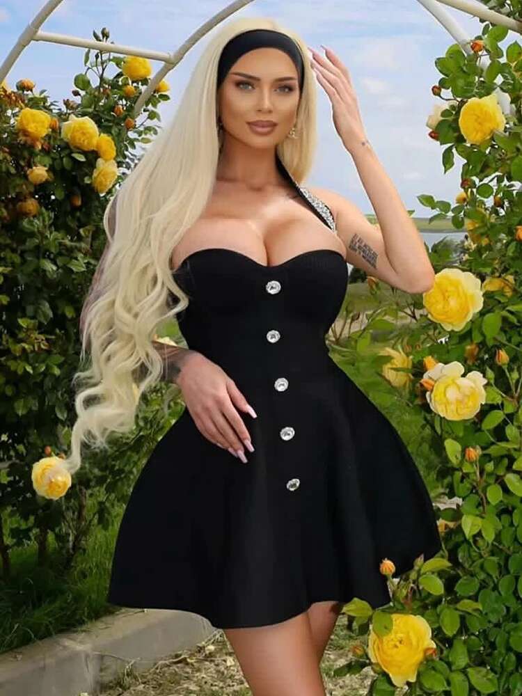 VC Fashion Summer Womens Dresses 2024 Dia Halter Sleeveless Black Bandage A-E Short Dress