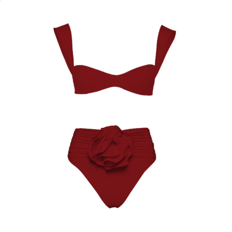 Two piece womens floral lace Up 2025 push up pad bra yellow high waisted bikini set swimsuit beach wear 250227
