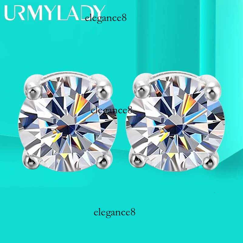 URMYLADY 2 Carat 8.0mm D Color Moissanite Stud Earrings For Women Top Quality 100% Sterg Sier Sparkg Wedding Jewelry