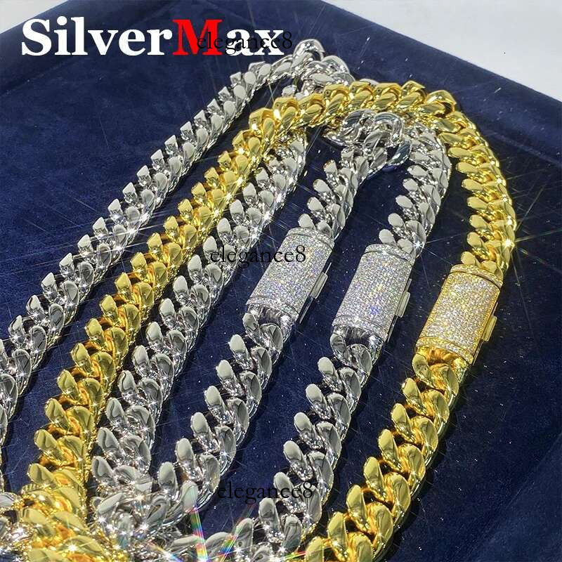 Unisex 8-12mm Moissanite Cuban Necklace Bracelet For Men Women Stainless Steel Chain Sier Buckle HipHop Classic