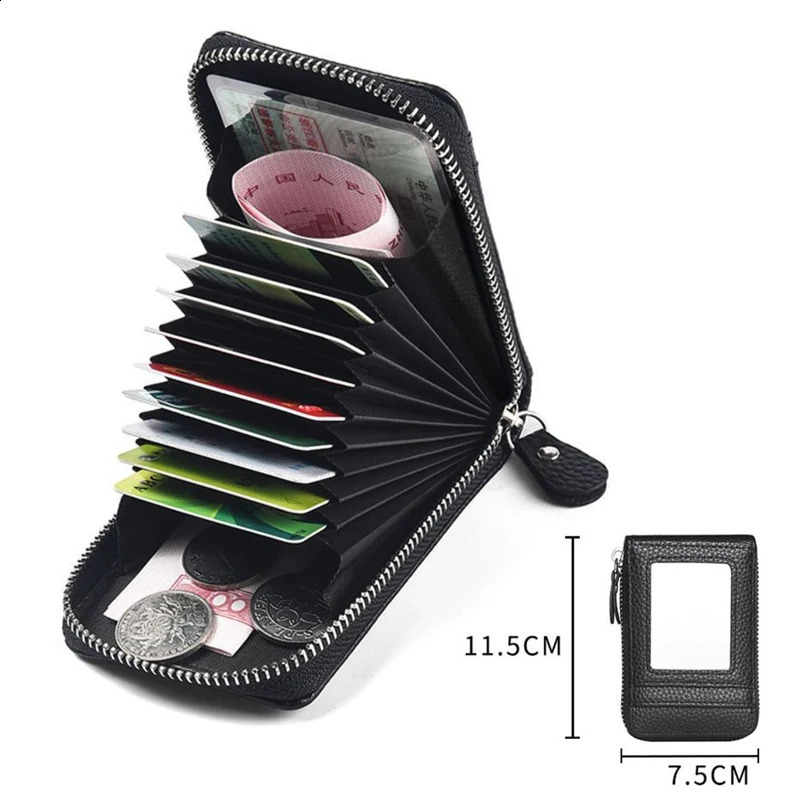 PU Credit Card Bag Multi Slot Holder Short Bank Cover Business Clip Zipper Vertical Handheld for Womens Men 250227
