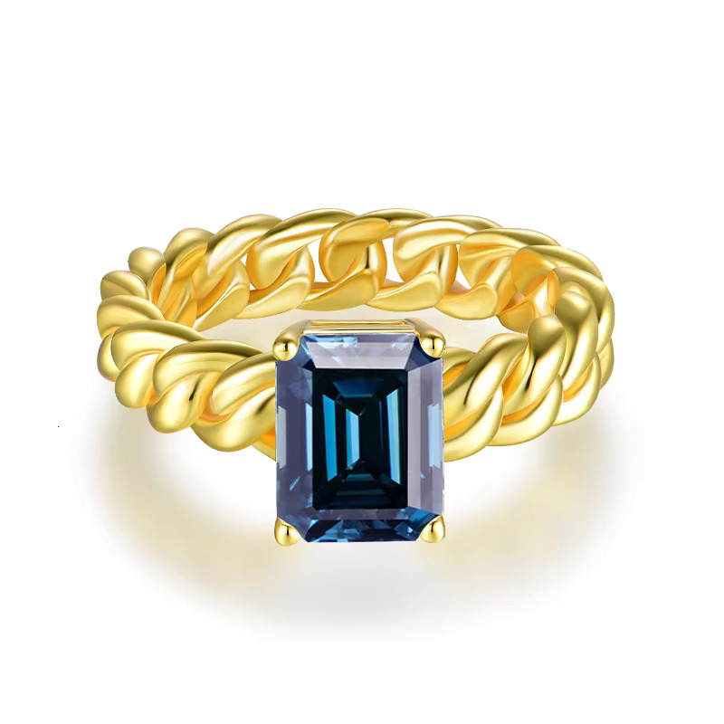 Wholesale Fashion Hip Hop Jewelry Solitaire Rings 925 Silver Emerald Cut Moissanite Diamond Cuban Rings 3Ct for Men Women