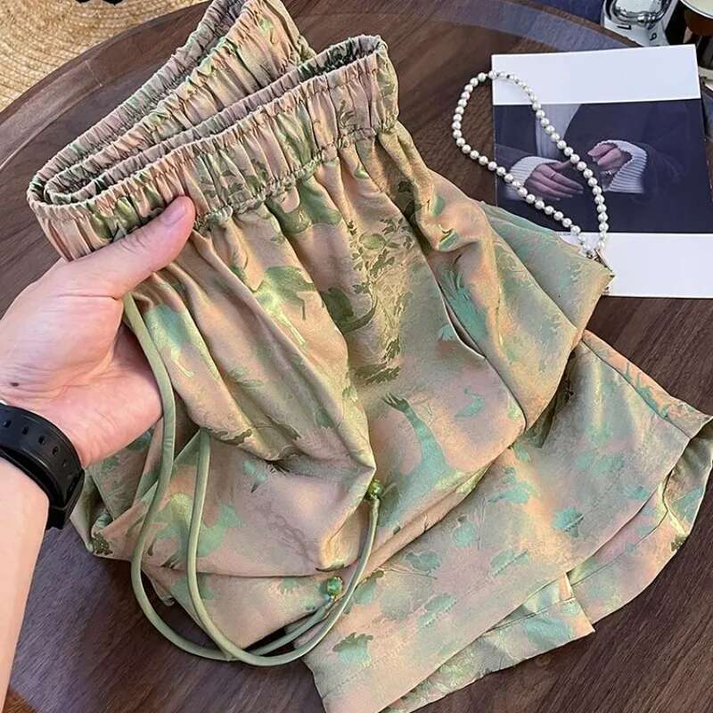 2025 New Women's Printed Pants with Elastic Waist, Full Length, Spring/Summer Casual, Loose, High Street Fashion, Niche Design, Full Style, Popul