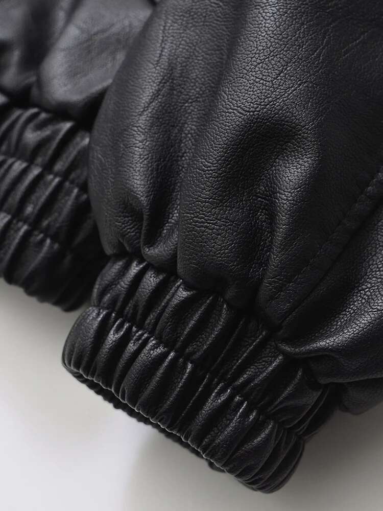 Designer Aigo Streetwear Women Retro Loose Short Pu Faux Leather Jacket Spring Autumn Female Zipper Coat Vintage Moto Biker Outwear