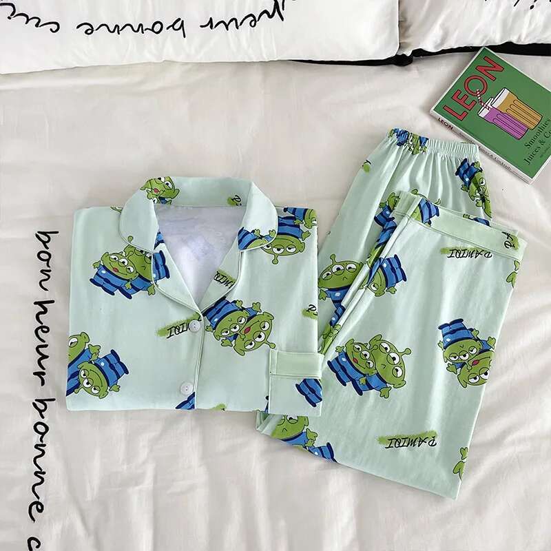 2025 New Cartoon Cute Alien Designer Women's Pamas Set Milk Silk Fabric Autumn Long Sleeve Home Clothes Girls Birthday Gift Pajama Set4