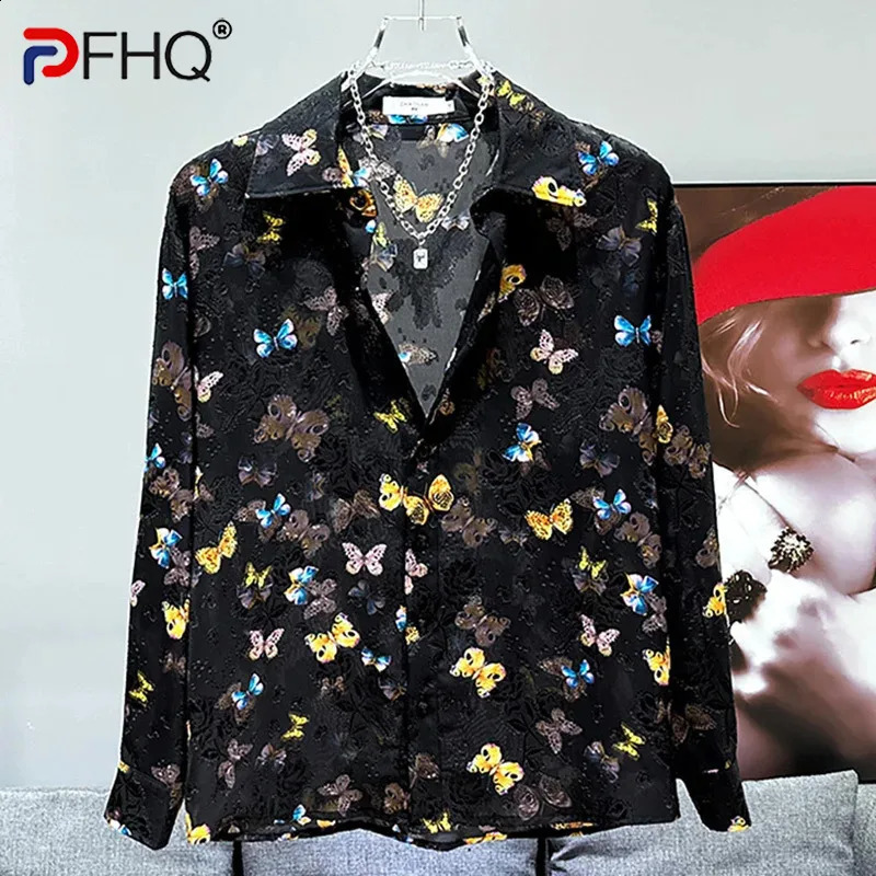 PFHQ Mens Summer Hollow Printed Shirt Fashion Creative Pattern Thin Mens Comfortable Personalized Top 21Z4497 250224