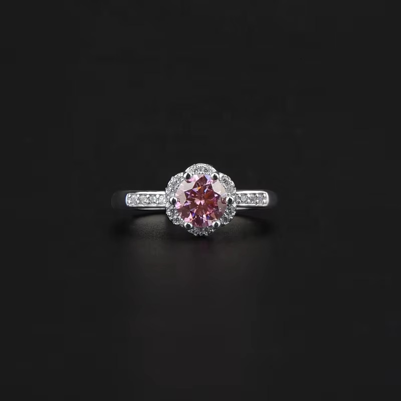 S sier 1CT round bright cut rose engagement semi eternal colored pyroxene female ring