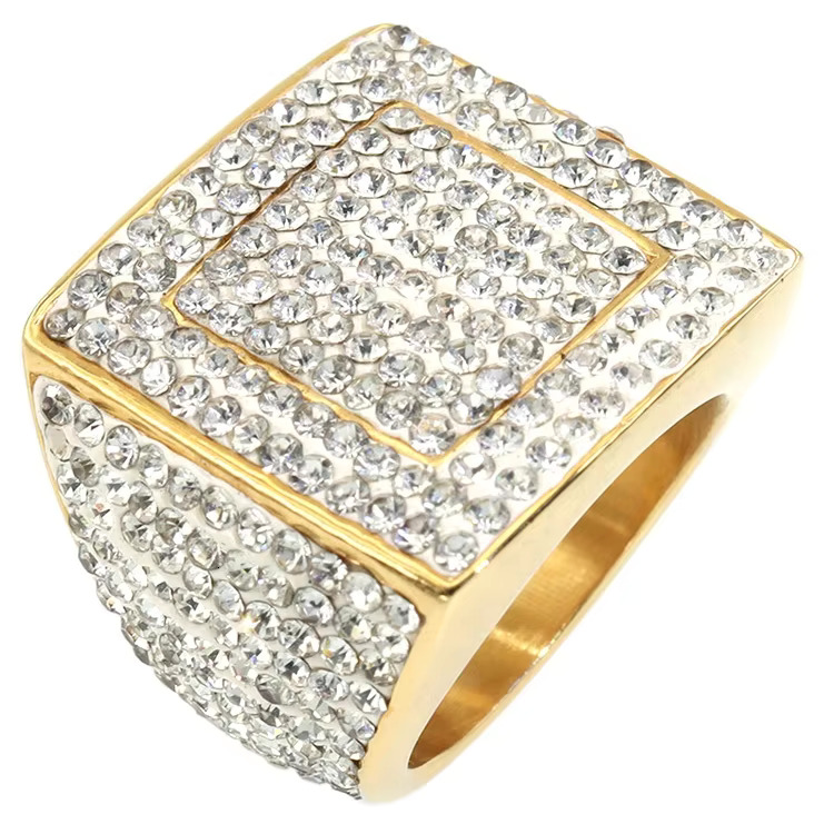 Selg fashion manufacturer gold-plated pyroxene men's zircon stainless steel rings