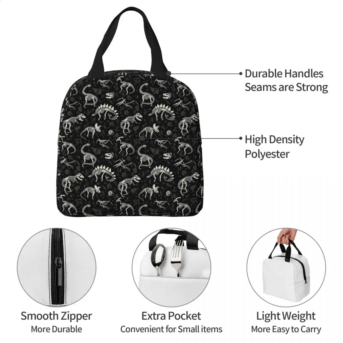 Excavated Fossils Rex Dinosaur Insulated Lunch Bag Thermal Bag Meal Container Large Tote Lunch Box Men Women School Outdoor 250228