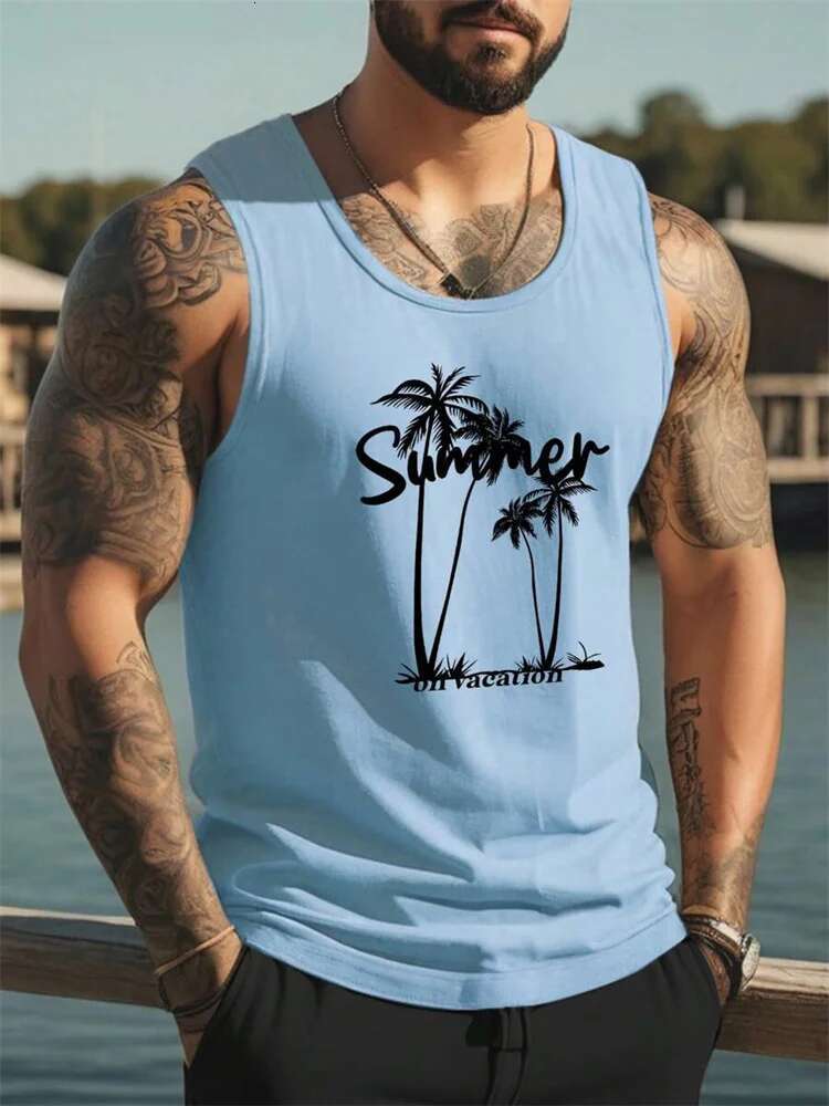Summer Temperament Men's Beach Leisure Pretending 3D Printing Daily Outdoor Sports Sleeveless Round Neck Vest
