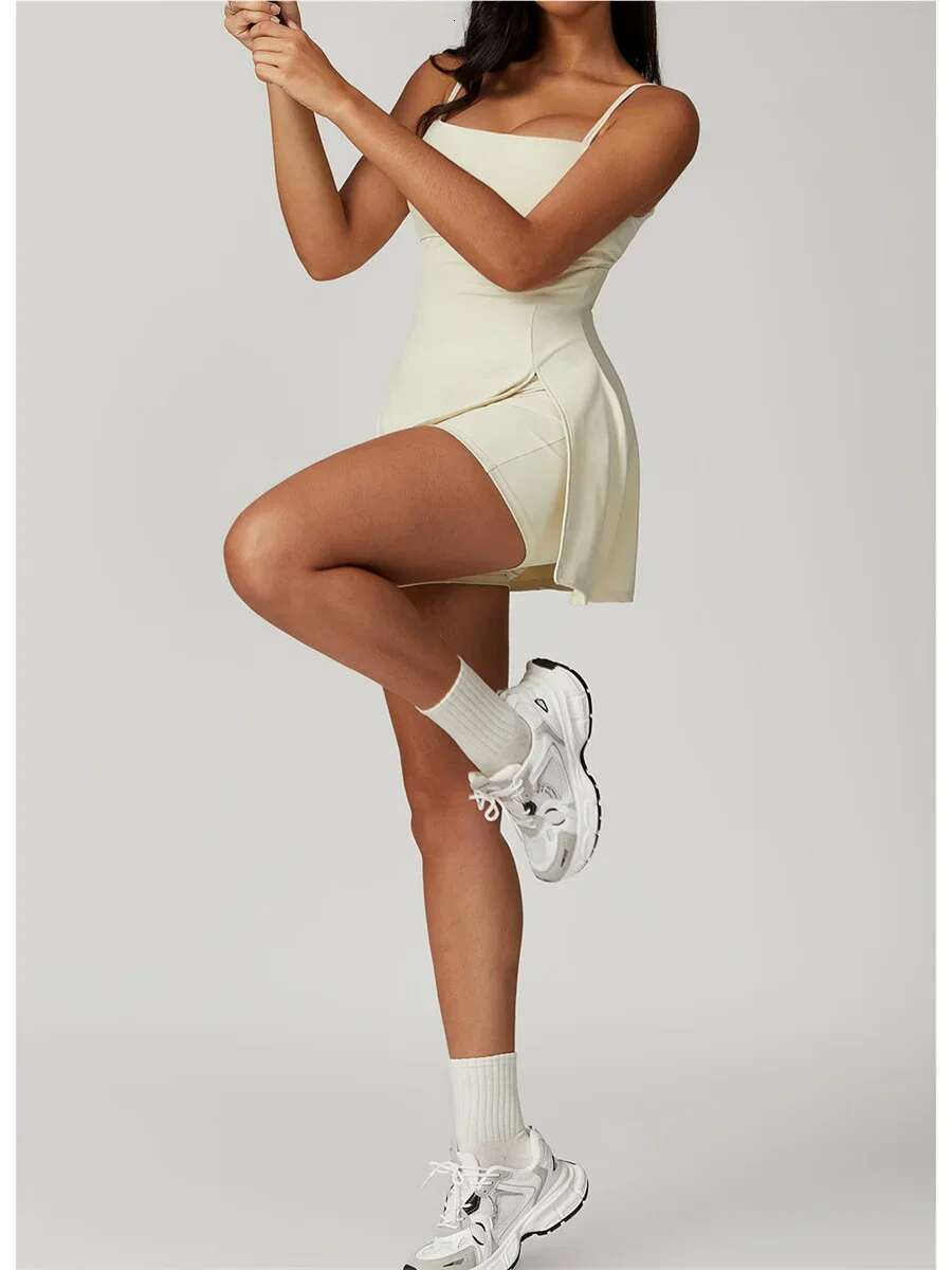 Skinny One-Piece Dress Outdoor Slim-Fit Shock-Proof Hollow Out Backless Running Fiess Yoga Clothes Tights Tennis Skirt