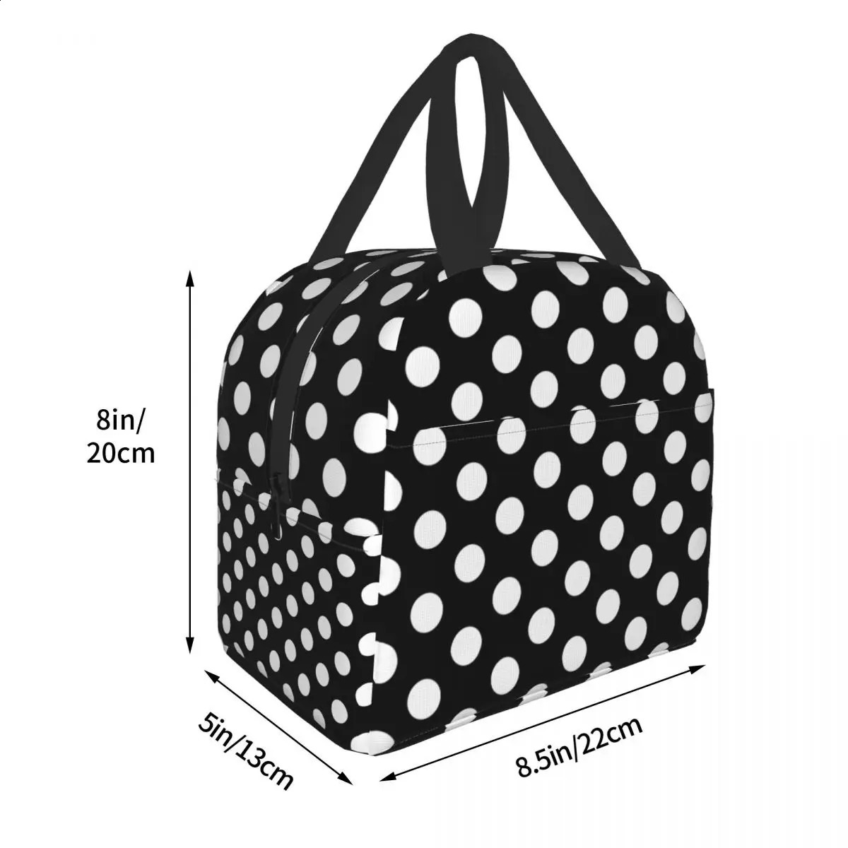 Black and white polka dot womens lunch bag portable insulated heat cooler food lunch box work school travel picnic bag 250228