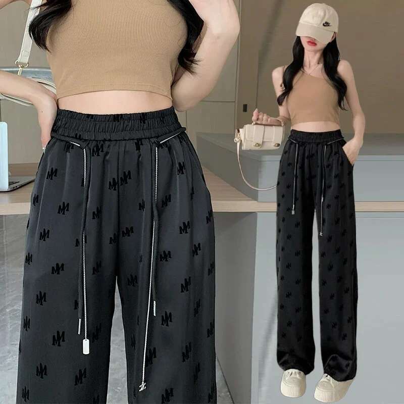 2025 new letter fashion wide version designer women's new high waisted hanging casual straight leg pants trendy pants2