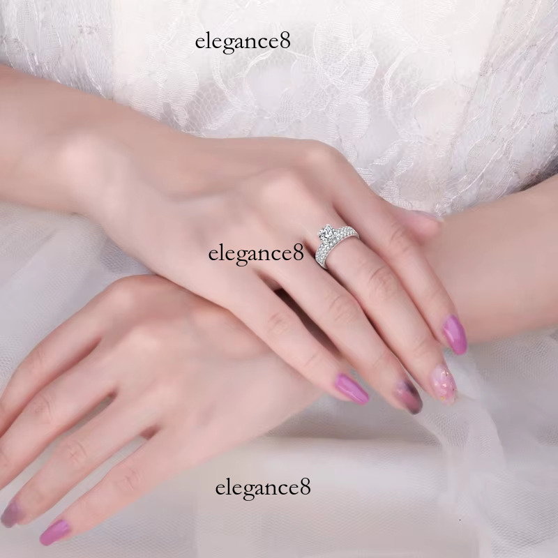 Moissanite Engagement Fine Jewelry Sterg Sier Rhodium Plated Zircon Lovers Wedding Ring Stacking