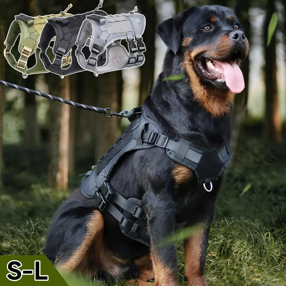 10-45kg Pet Dog Harness Tactical Vest Outdoor Training Walking Pet Leash for Medium Large Dogs Golden Retriever Accessories 250224