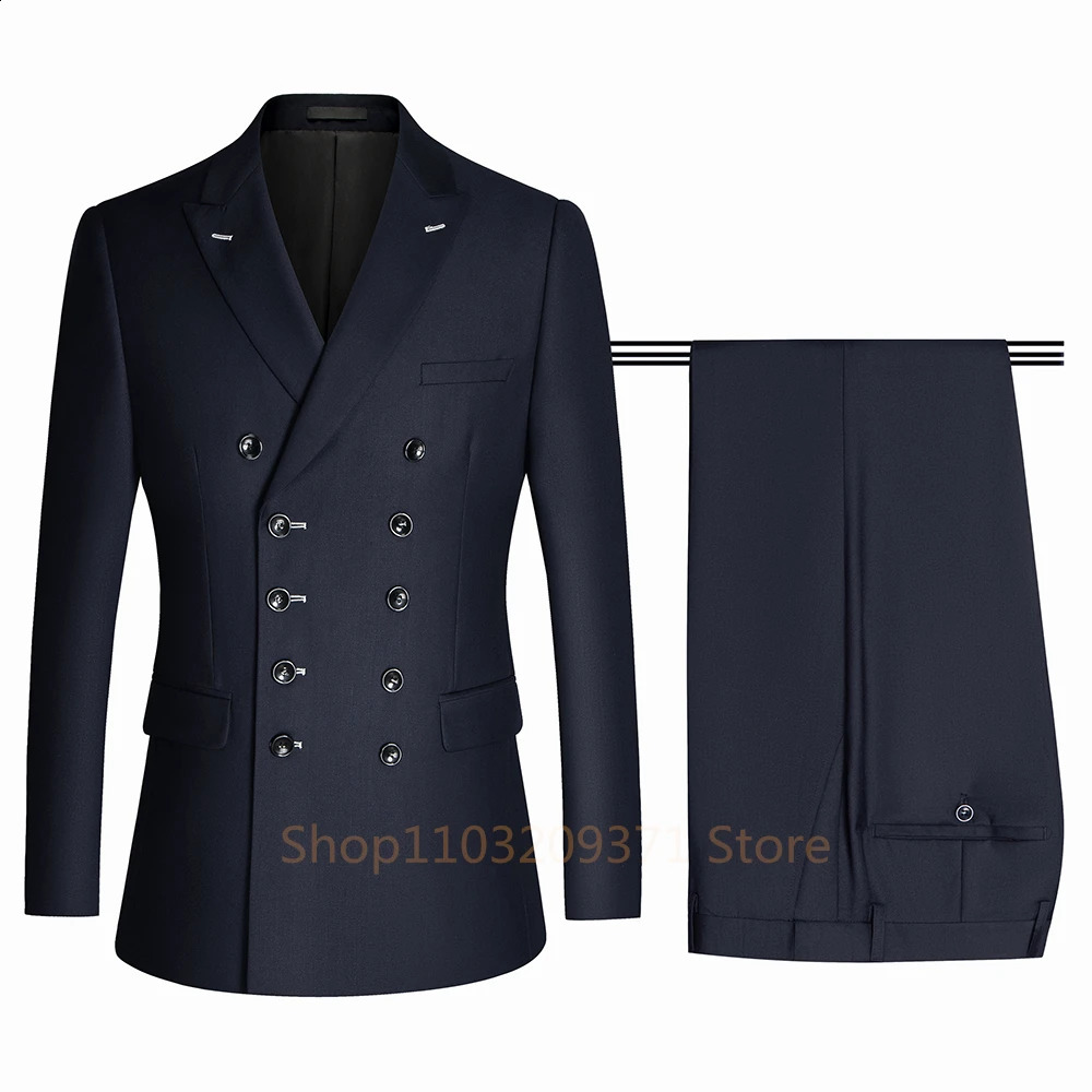 Classic Business Suits Men Bespoke Double Breasted Jacket Pants 2 Pieces Groom Wedding Tuxedos Elegant For 2024 250224Z