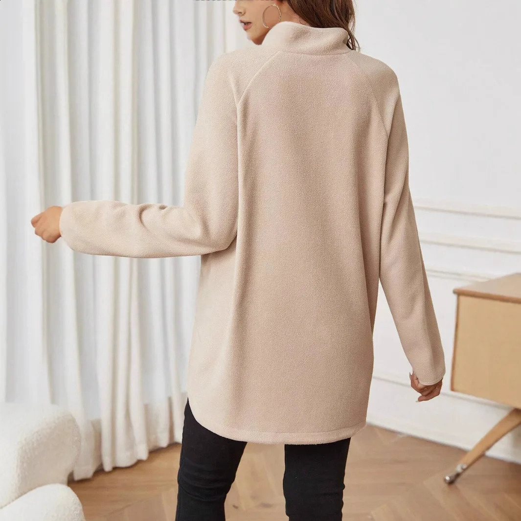 Pregnant womens clothing T-shirt for autumn and winter fashionable plain weave zipper loose long sleeved T-shirt for pregnant women 250228