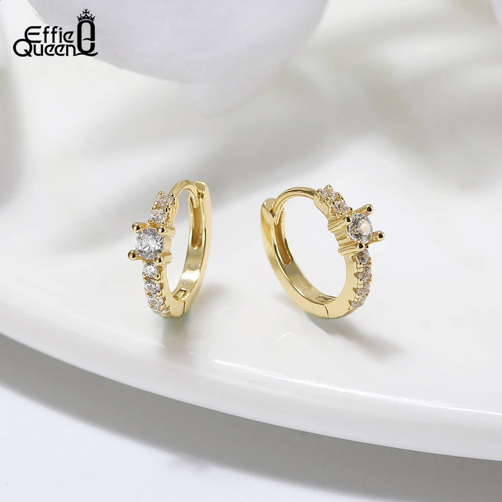 Effie Queen 925 Sterling Silver 14K Gold Hoop Earrings With A Shining Cubic Oval Zirconia Ear Accessory Party Present APE95 250228