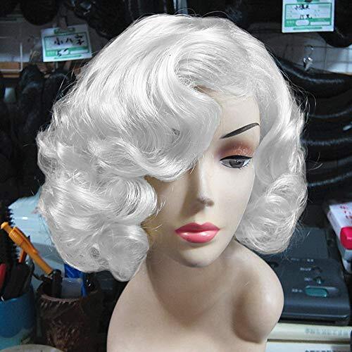 Baruisi Women's Short Curly White Synthetic Natural Wave Clothing Wig Role Playing Party