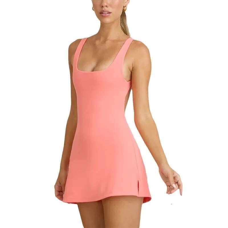 Sport Tennis Dress With Shorts And Pockets Sexy Backless Workout Clothes Golf Wear Women Black Blue Badminton Running Suit