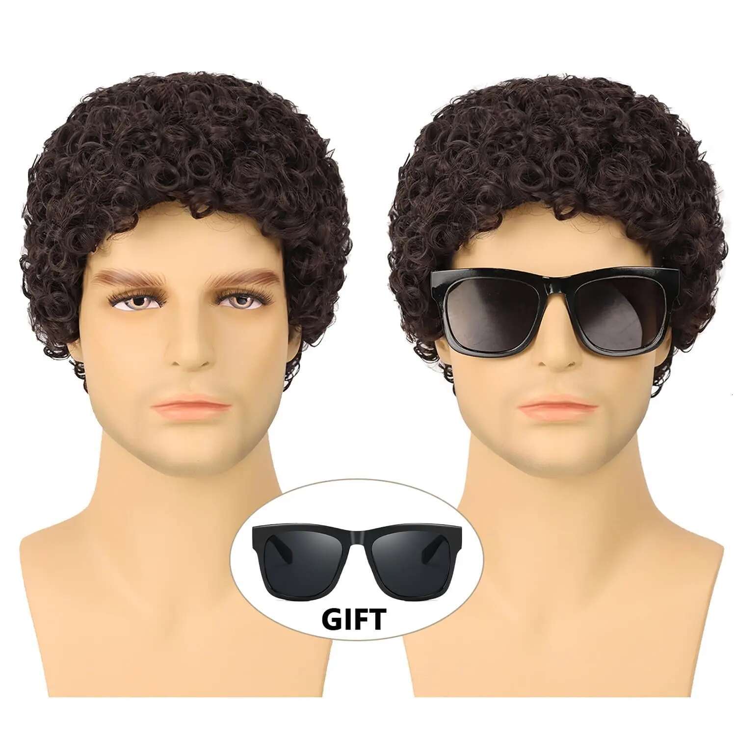 Synthetic Man Short Curly Afro Male 70S 80S Disco Rocker Wig Halloween Cosplay Fancy Wigs For Daily Party Costume