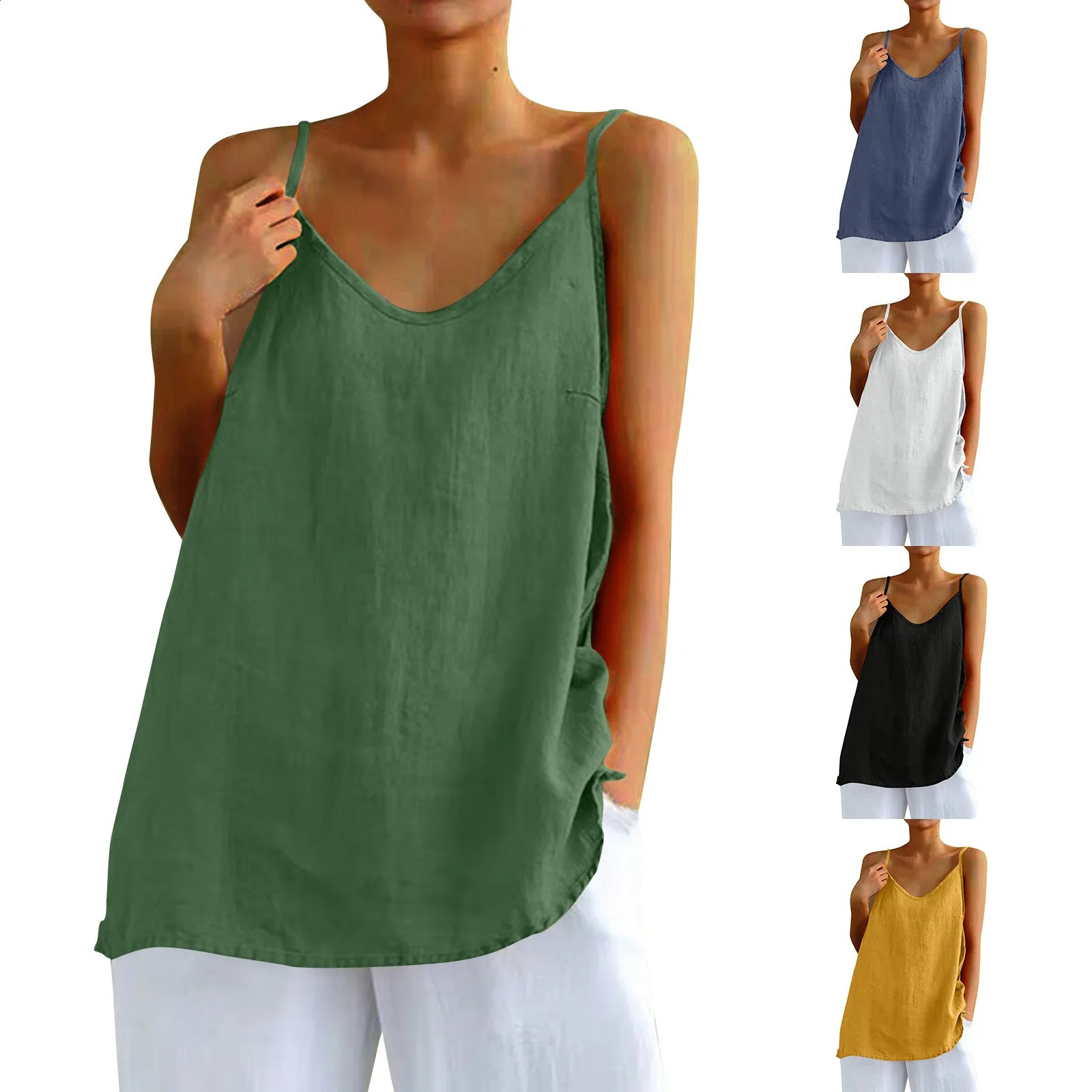 Womens tops sexys Cotton Linen Camisole Vest Summer Loose Sleeveless Versatile Bottom Top solid color blouse classic camisetas 250224