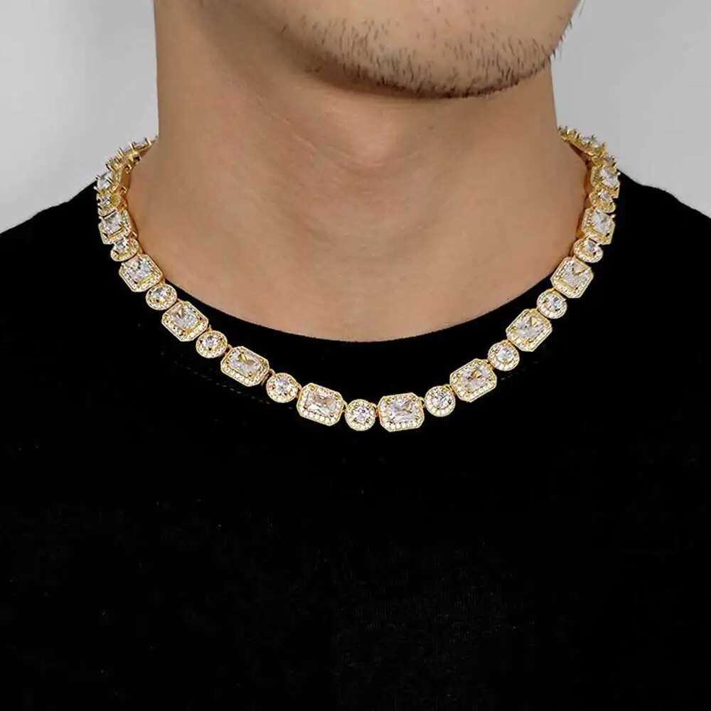 Bg Paved Zircon Men Iced Out Cuban Cluster for Women Hip Hop Icy Round Square Tennis Chain Choker Jewelry