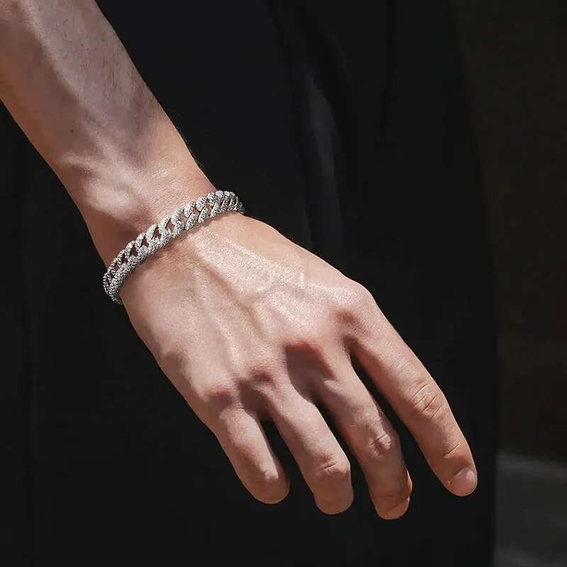 Hip Hop Cuban Tennis Bracelet for Man Full Dia Sparkg Zircon S Sterg Sier Plated White Gold Party Bracelets