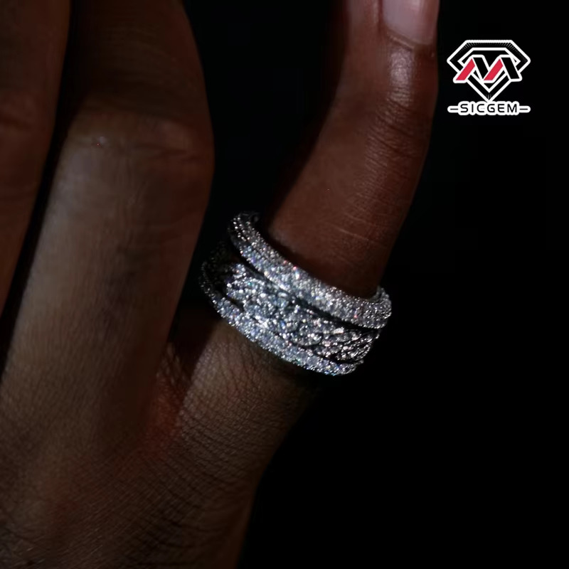 SICGEMHiphop Moissanite men's ring unisex jewelry for weddings or anniversaries