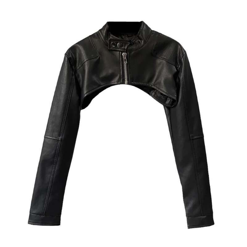 PU Chic Vintage Black Faux Leather Zipper Zip Up Coat Biker Jacket Girls Smock Top Women High Street Bella Outfits