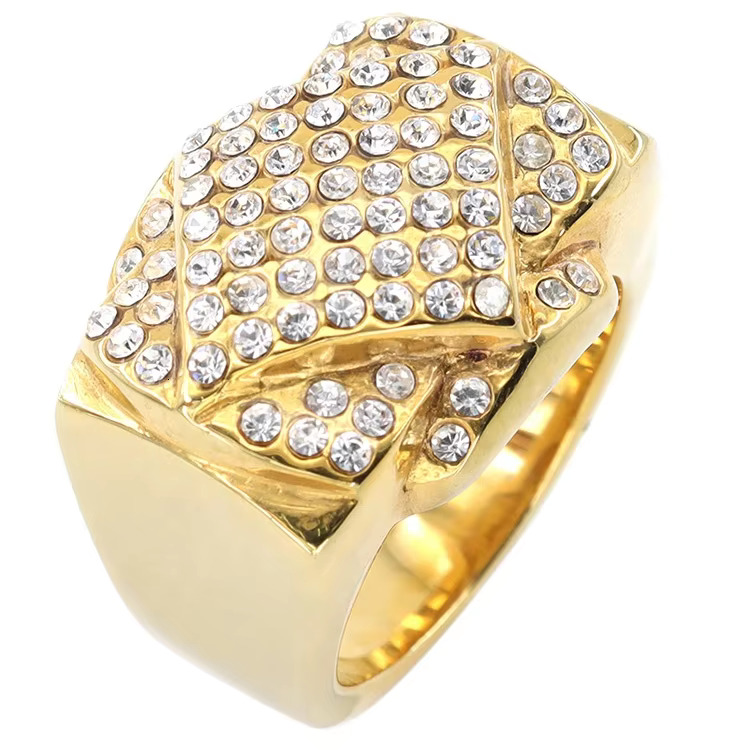 Selg fashion manufacturer gold-plated pyroxene men's zircon stainless steel rings