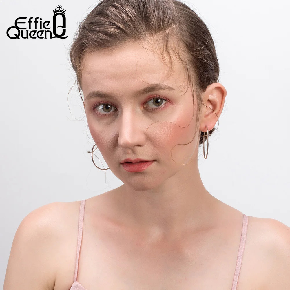 Effie Queens simple pure silver large hoop earrings with different sizes of 30mm 40mm 50mm. Minimum style earring accessories 250228