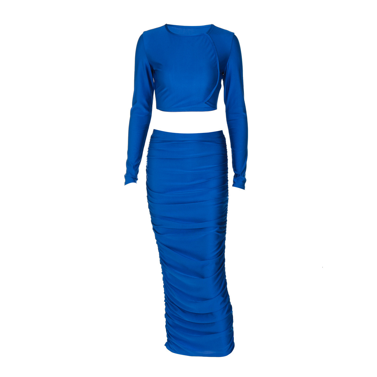 Hot Selling Women's Clothing New4 Autumn New Product Fashionable Crop Exposed Long Sleeved Top Slim Fit Pleated Skirt Set