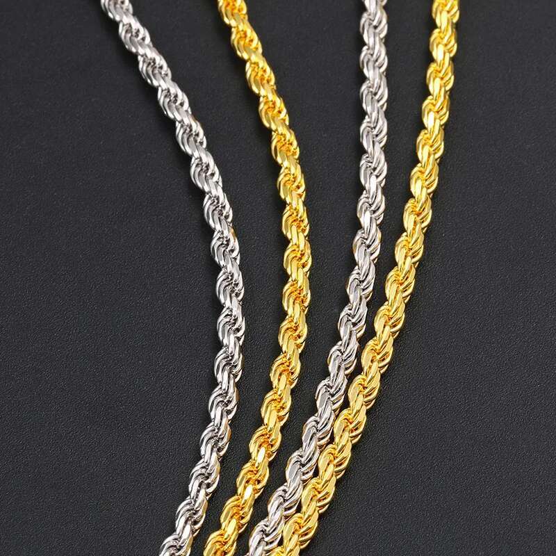 PureMax 3MM Gold Plated S Sterg Hip Hop Twist Chain Sier Women Men's Necklace Jewelry Gift