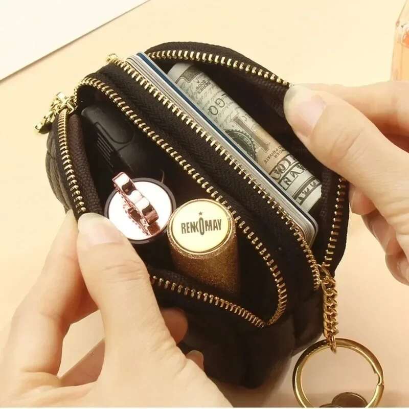 Fashion Women's Mini Leather Card Holder Coin Wallet Small Wallet Zipper Keychain Women's Handbag