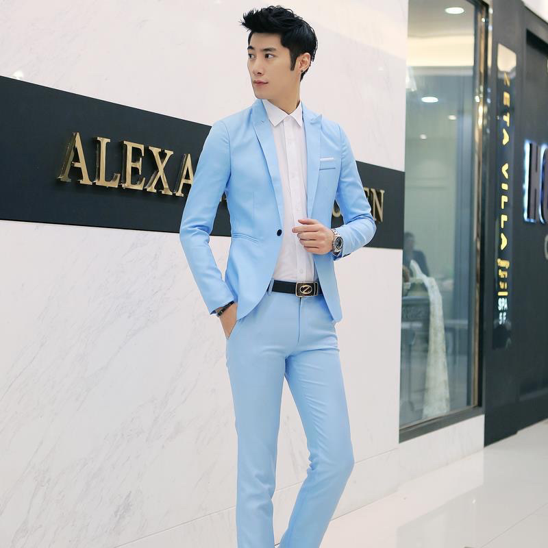 G2291Stylish Young Man's Korean Fashion Slim Fit Suit - Elegant Dress Wear for Students