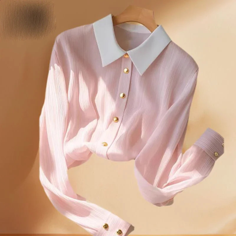 Long Sleeve Pink Shirt Spring Autumn Gentle Style Casual Loose Blouse Chic Tops Youthful Sweet Fashion Clothes for Women 250224