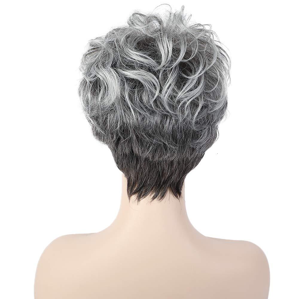 HAIRCUBE women's short curly e Cut gray easy care real hair wig