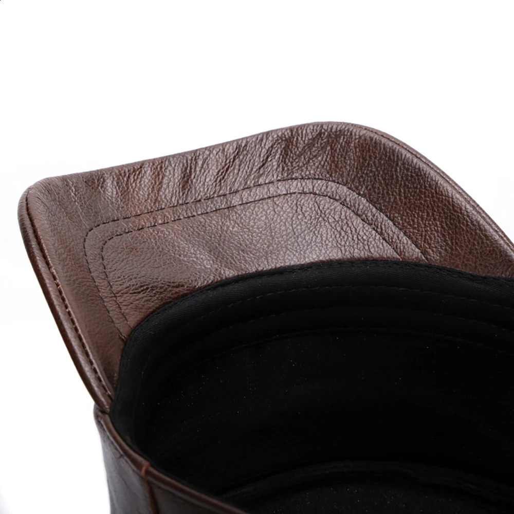 Cow Leather Flat Cap Earflap Cap Men Leather Hats Fall Winter men 100% Genuine Cowhide Leather Military Caps 250228