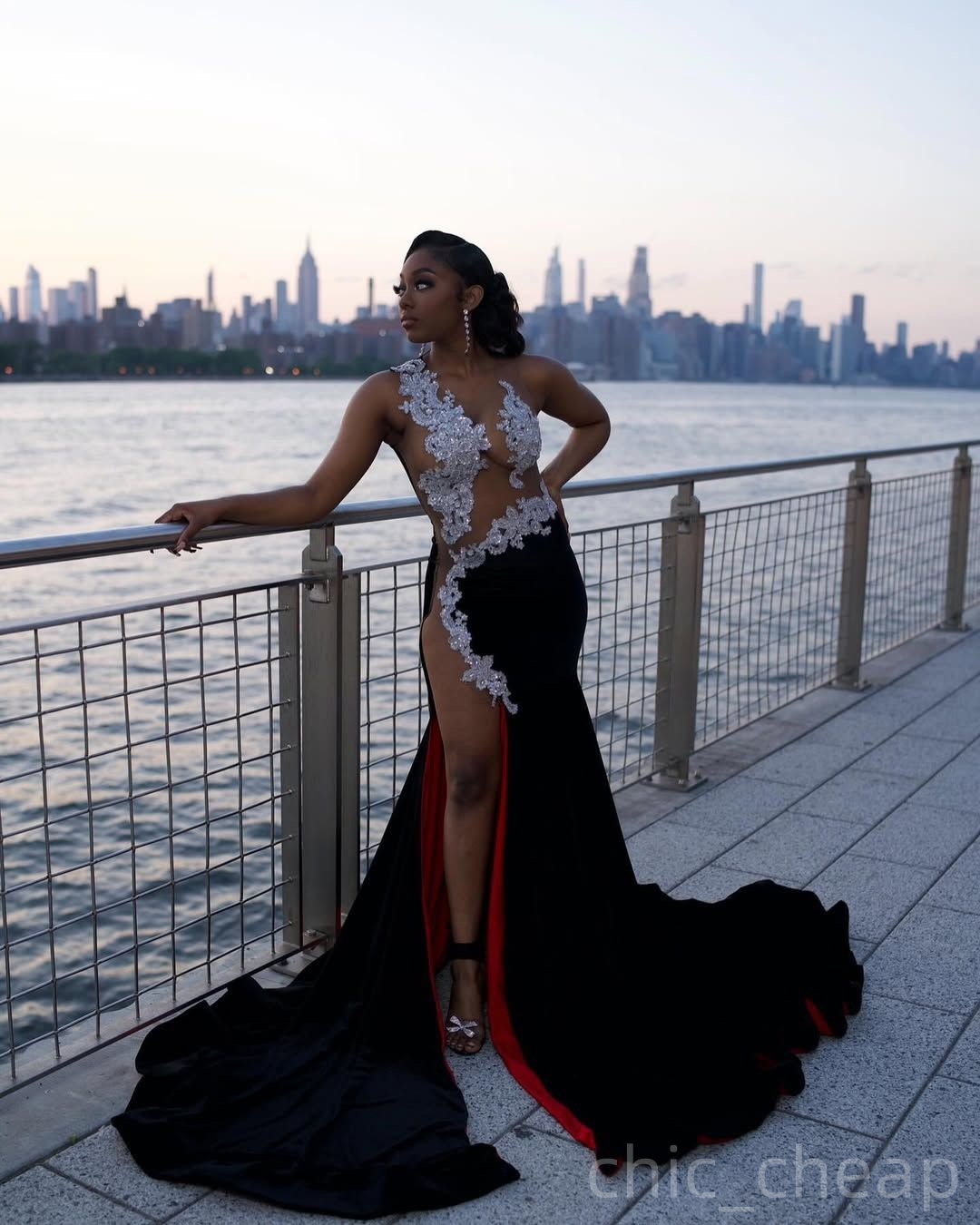 Black Mermaid Prom Dresses 2025 Lace Sheer Neck Velvet High Split Evening Formal Party Second Birthday Engagement Gowns Plus Size Dress For Special Oc