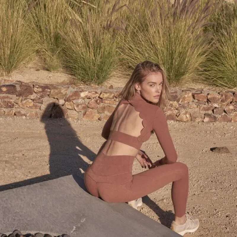 Set Long Sleeved Backless Sexy Fiess Running Women's Sports Top High Waisted Lifting Buttocks Tight Pants European Size