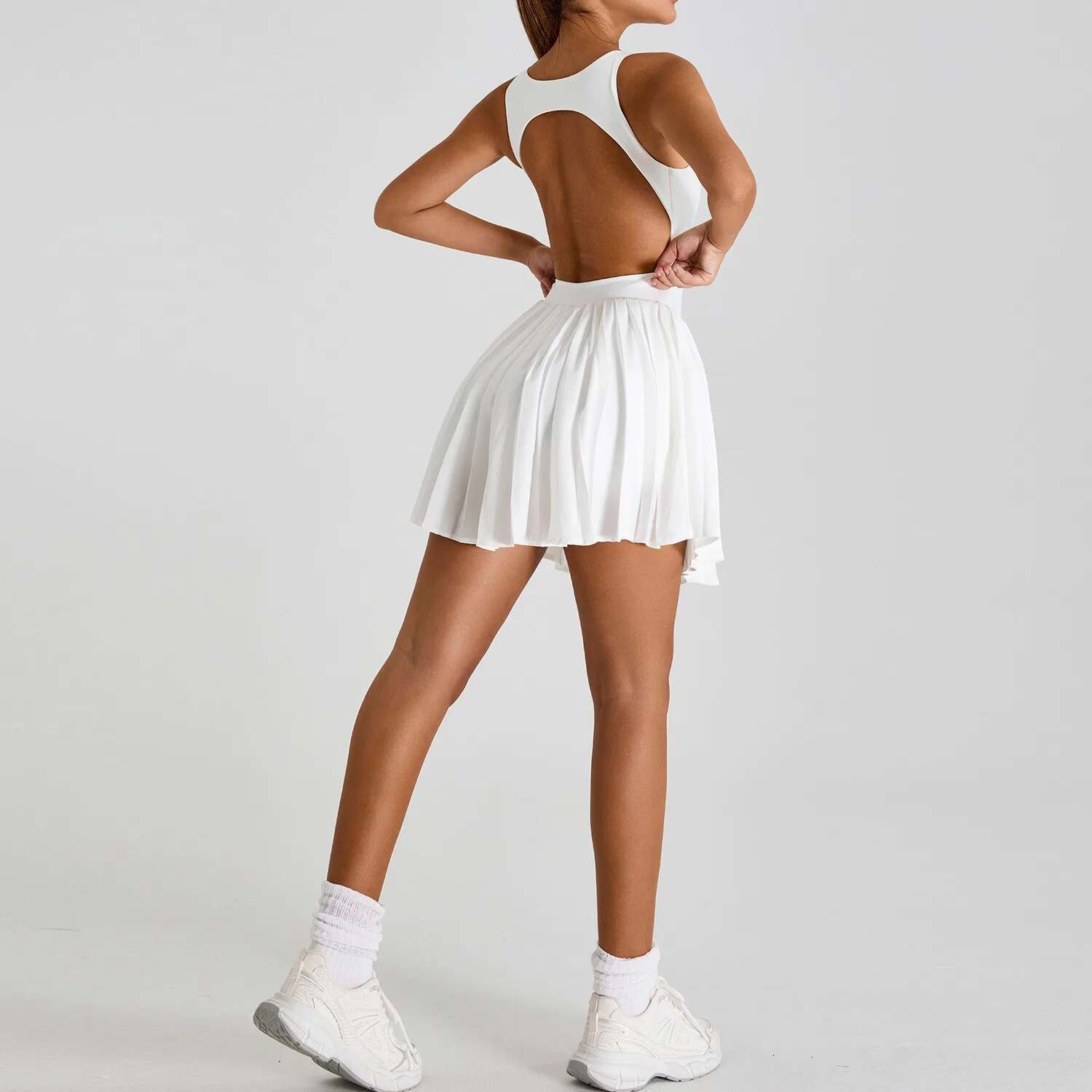 Tennis Pleated Build In Bra Golf Dress With Shorts One-Pieces Hollow Out Fiess Badminton Suits Activewear