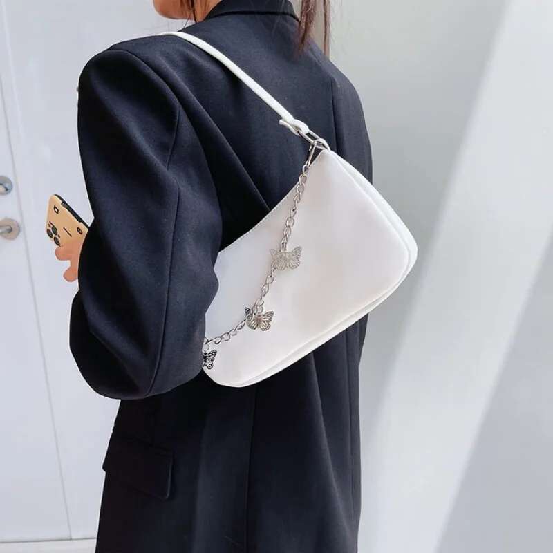 Fashion Women's Butterfly Chain Travel Shoulder Women's PU Leather Shopping Underarm Bag Solid Color Handbag