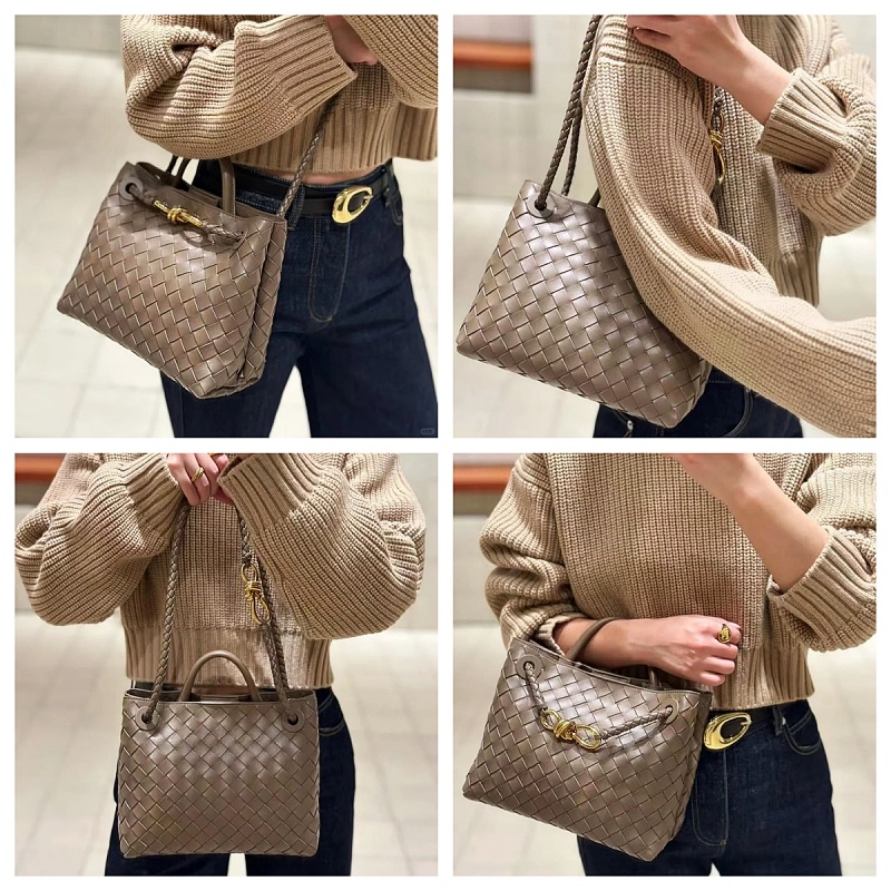 10A Mirror Quality Designer Andiamo Women's Leather Versatile Woven Handle Handbag Sheepskin White Crossbody Parachute Bag