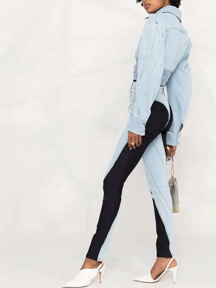 2023 Patchwork Colorblock Women's Jeans High Waist Slim Casual Straight Denim Pencil Pants Female Fashion